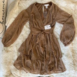 Cinched Waist, V-Neck, Animal Print Dress